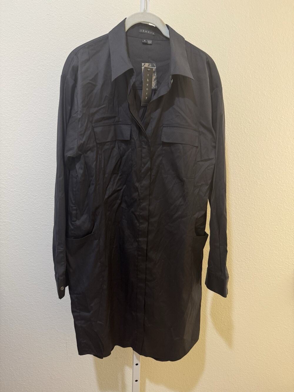 THEORY Meliba Shirtdress Sz 8 Impeccable Black $325 NWT